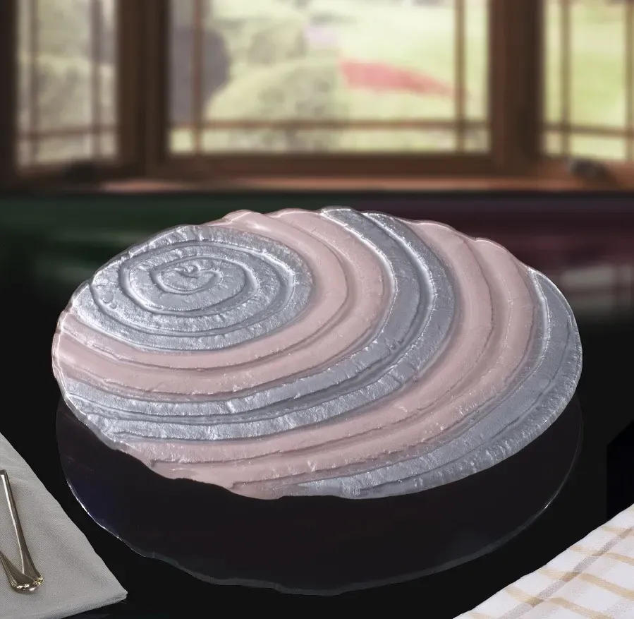 Lazy Susan Round Platter- Peach Silver0